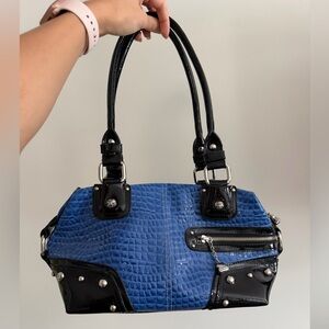 Kathy Van Zeeland Blue and Black Shoulder Bag